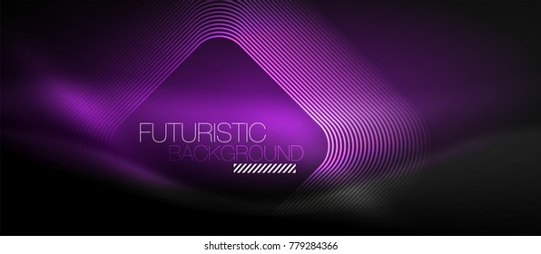 Neon glowing techno lines, hi-tech purple futuristic abstract background template with square shapes