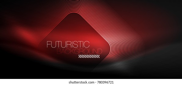 Neon glowing techno lines, hi-tech red futuristic abstract background template with square shapes