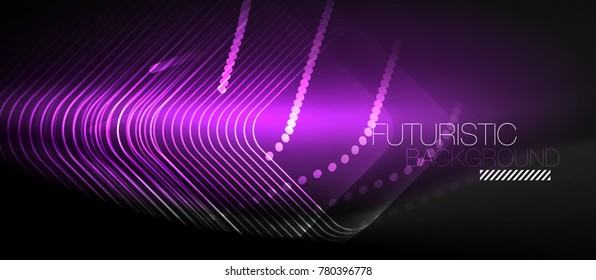 Neon glowing techno lines, hi-tech purple futuristic abstract background template with square shapes