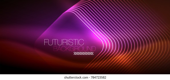 Neon glowing techno lines, hi-tech futuristic abstract background template with square shapes