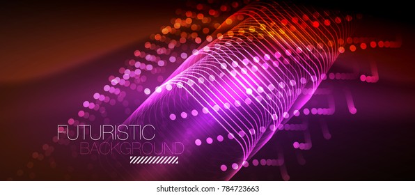 Líneas tecno brillantes de neón, plantilla de fondo abstracto de alta tecnología futurista con formas cuadradas