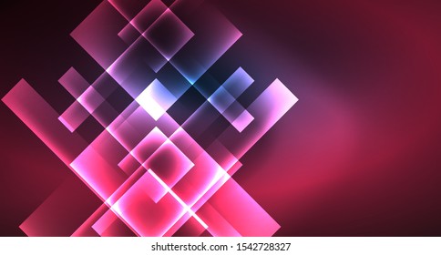 Neon glowing techno square rectangle lines, blue hi-tech futuristic abstract background template with squares shapes