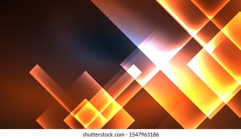 Neon glowing techno square rectangle lines, blue hi-tech futuristic abstract background template with squares shapes