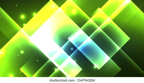 Neon glowing techno square rectangle lines, blue hi-tech futuristic abstract background template with squares shapes