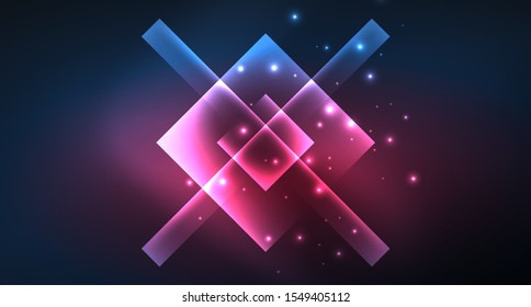Neon glowing techno square rectangle lines, blue hi-tech futuristic abstract background template with squares shapes