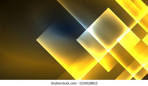 Neon glowing techno square rectangle lines, blue hi-tech futuristic abstract background template with squares shapes