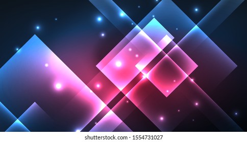 Neon brilhante tecno linhas retangulares quadradas, azul hi-tech modelo de fundo abstrato futurista com formas quadrados