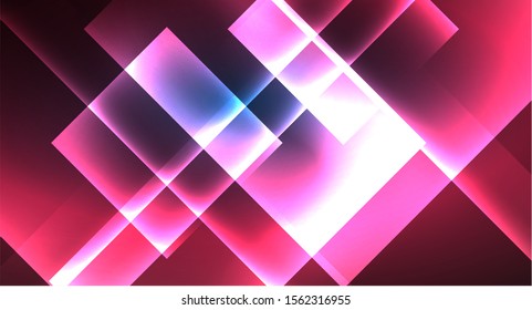 Neon glowing techno square rectangle lines, blue hi-tech futuristic abstract background template with squares shapes