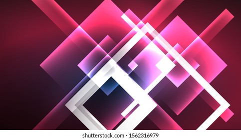 Neon glowing techno square rectangle lines, blue hi-tech futuristic abstract background template with squares shapes