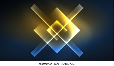 Neon glowing techno square rectangle lines, blue hi-tech futuristic abstract background template with squares shapes