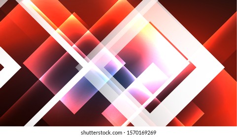 Neon glowing techno square rectangle lines, blue hi-tech futuristic abstract background template with squares shapes