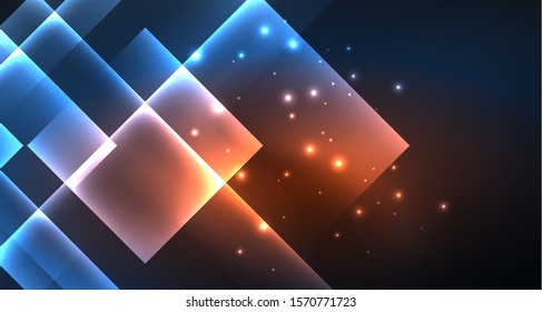 Neon brilhante tecno linhas retangulares quadradas, azul hi-tech modelo de fundo abstrato futurista com formas quadrados