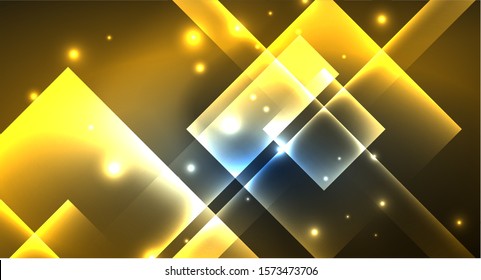 Neon glowing techno square rectangle lines, blue hi-tech futuristic abstract background template with squares shapes