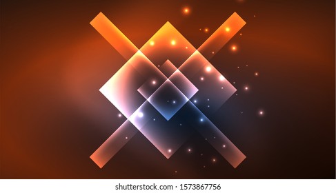 Neon glowing techno square rectangle lines, blue hi-tech futuristic abstract background template with squares shapes