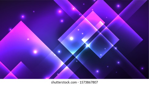 Neon glowing techno square rectangle lines, blue hi-tech futuristic abstract background template with squares shapes