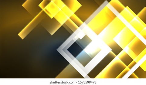 Neon glowing techno square rectangle lines, blue hi-tech futuristic abstract background template with squares shapes