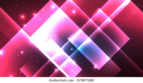 Neon glowing techno square rectangle lines, blue hi-tech futuristic abstract background template with squares shapes
