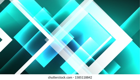 Neon glowing techno square rectangle lines, blue hi-tech futuristic abstract background template with squares shapes