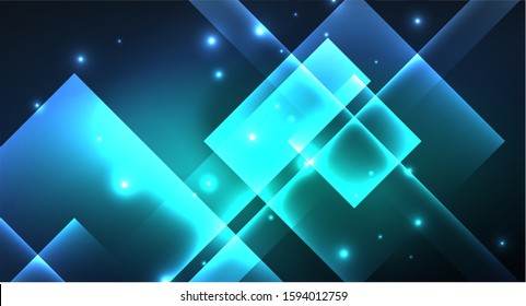 Neon glowing techno square rectangle lines, blue hi-tech futuristic abstract background template with squares shapes