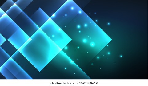 Líneas rectangulares cuadradas tecno brillantes, plantilla de fondo abstracta azul de alta tecnología futurista con formas cuadradas