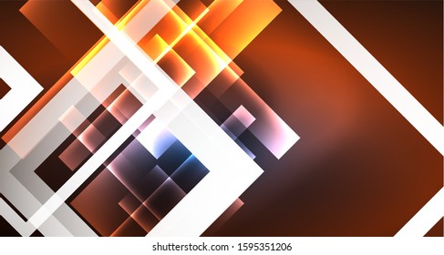 Neon glowing techno square rectangle lines, blue hi-tech futuristic abstract background template with squares shapes