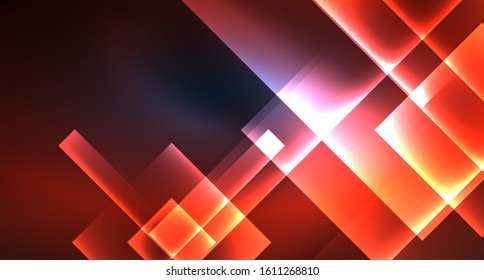 Neon glowing techno square rectangle lines, blue hi-tech futuristic abstract background template with squares shapes