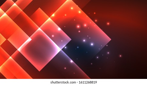 Neon glowing techno square rectangle lines, blue hi-tech futuristic abstract background template with squares shapes