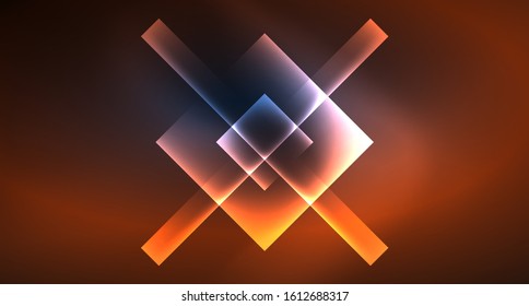 Neon glowing techno square rectangle lines, blue hi-tech futuristic abstract background template with squares shapes