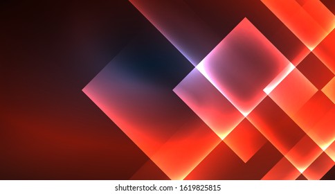 Neon glowing techno square rectangle lines, blue hi-tech futuristic abstract background template with squares shapes