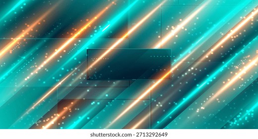 Neon brilhante tecno linhas retangulares quadradas, azul hi-tech modelo de fundo abstrato futurista com formas quadrados