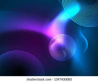Líneas de onda tecno brillantes neón, plantilla de fondo abstracta azul de alta tecnología futurista