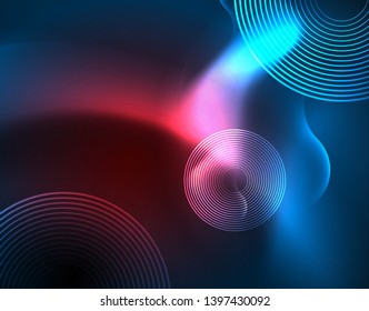 Líneas de onda tecno brillantes neón, plantilla de fondo abstracta azul de alta tecnología futurista