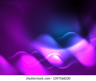 Neon glowing techno wave lines, blue hi-tech futuristic abstract background template