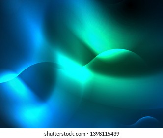 Neon glowing techno wave lines, blue hi-tech futuristic abstract background template