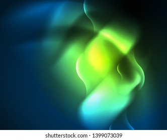 Líneas de onda tecno brillantes neón, plantilla de fondo abstracta azul de alta tecnología futurista