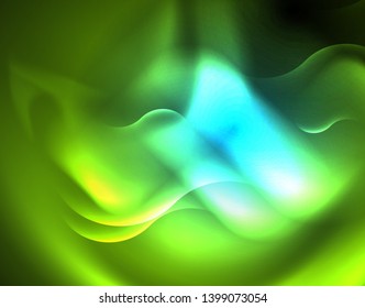 Neon glowing techno wave lines, blue hi-tech futuristic abstract background template