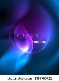 Neon glowing techno wave lines, blue hi-tech futuristic abstract background template