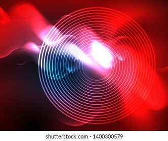 Líneas de onda tecno brillantes neón, plantilla de fondo abstracta azul de alta tecnología futurista
