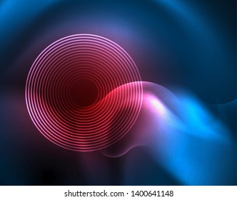 Neonleuchtende Techno-Wellenlinien, blaue, futuristische, abstrakte Hintergrundvorlage