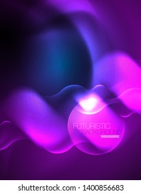 Neon glowing techno wave lines, blue hi-tech futuristic abstract background template