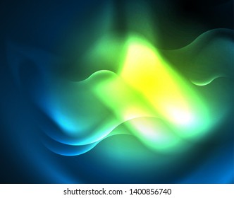 Neon glowing techno wave lines, blue hi-tech futuristic abstract background template