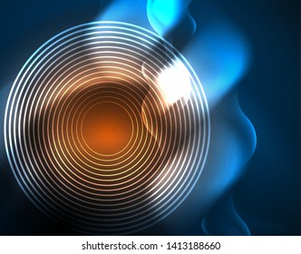 Líneas de onda tecno brillantes neón, plantilla de fondo abstracta azul de alta tecnología futurista