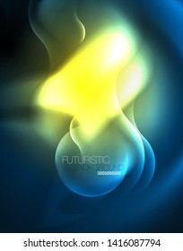 Neon glowing techno wave lines, blue hi-tech futuristic abstract background template