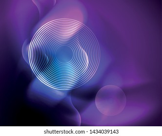 Neon glowing techno wave lines, blue hi-tech futuristic abstract background template