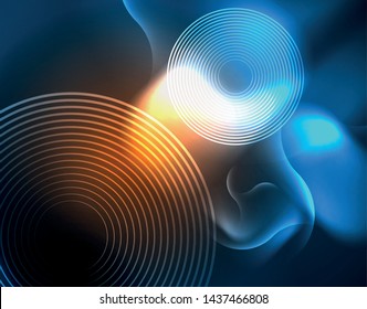 Líneas de onda tecno brillantes neón, plantilla de fondo abstracta azul de alta tecnología futurista