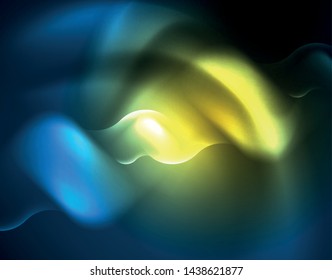 Líneas de onda tecno brillantes neón, plantilla de fondo abstracta azul de alta tecnología futurista