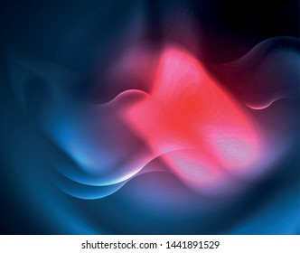 Neon glowing techno wave lines, blue hi-tech futuristic abstract background template