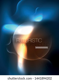 Neon glowing techno wave lines, blue hi-tech futuristic abstract background template