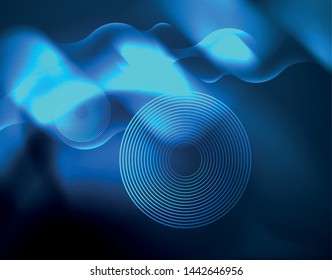 Neon glowing techno wave lines, blue hi-tech futuristic abstract background template