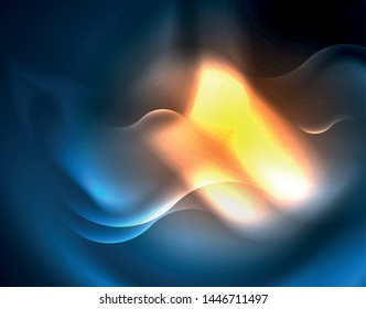 Neon glowing techno wave lines, blue hi-tech futuristic abstract background template